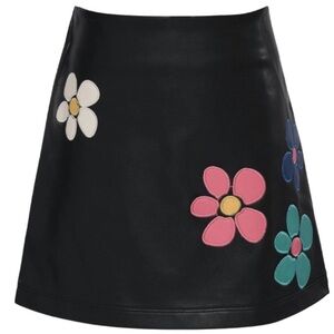 NWT Hannah Banana A-Line Faux Leather Flower patch skirt.